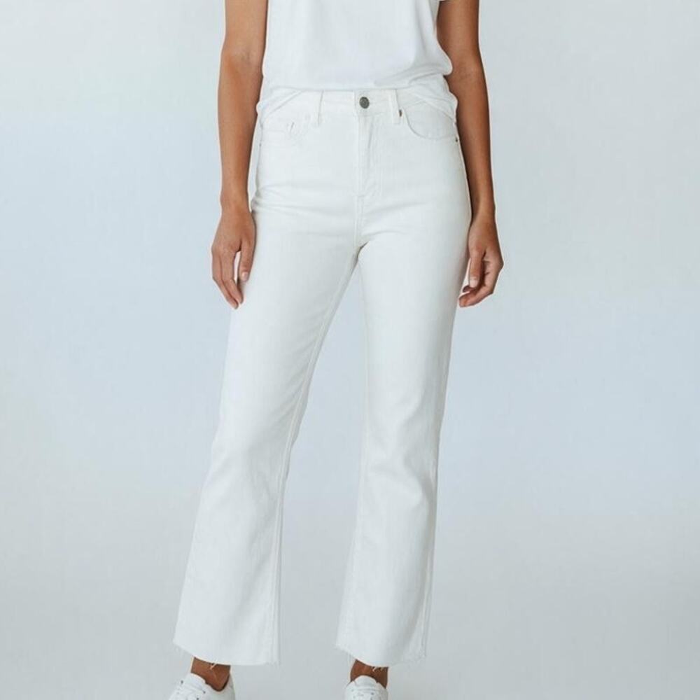 Zara Straight High Rise Leg Frayed Raw Hem Casual Denim Stretch Jean 2 White